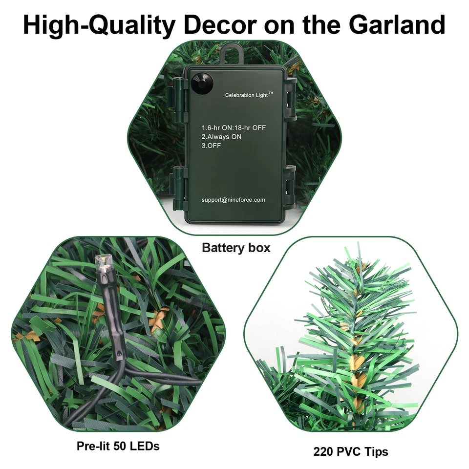 Guirnalda de Navidad de 10 pies para interiores y exteriores Guirnaldas de Navidad verdes - Imagen 4 de 4