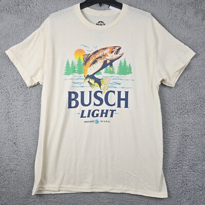 BUSCH LIGHT BEER Shirt ADULT LARGE WHITE BREW FISHING MENS CASUAL NWT