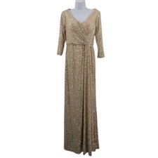 Gold Sequin Maxi Dress | V-Neckline | Waist Tie | Fully Lined