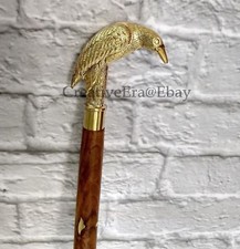 Vintage Style Antique Brass Designer Handle Inlay Wooden Walking Cane Stick Gif