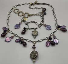 Grandmother’s Buttons Women’s Necklace Bracelet Set Crystal Glass Floral Etched