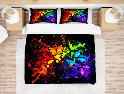 3D Butterfly Watercolor Colorful Quilt Cover Set Bedding Sets Pillowcases 64