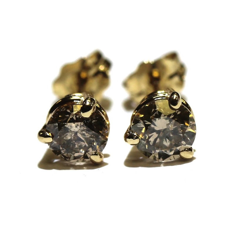 14k yellow gold 1.05ct Brown round diamond stud earrings
