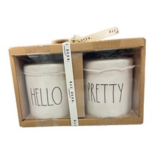 Rae Dunn Set of 2 'HELLO" "PRETTY" X-Small Heart Knob Canister