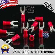 400 Pack 22-18 Gauge Vinyl Spade Fork Crimp Terminals 8 Stud Tin Copper Core UL