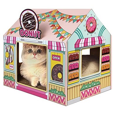 Cardboard Cat House With Scratcher/catnip16.5''x12''x15'' Kitty Donut Shop For