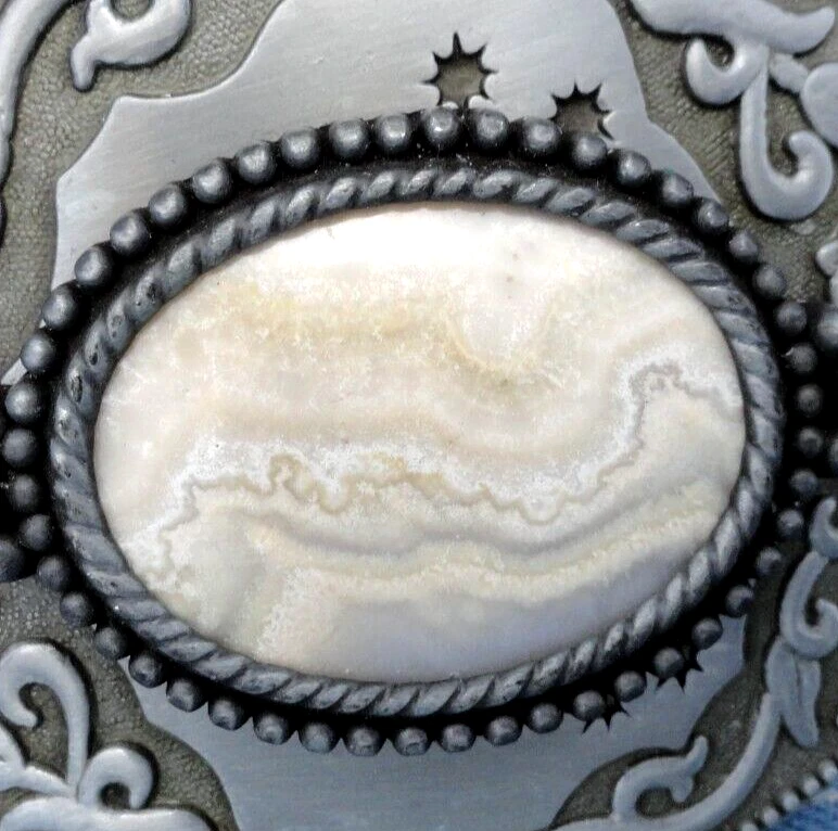 Clásico Cinturón Vaquero Occidental Hebilla Floral Pergamino Encaje Ágata De Colección Años 80 .CPA451 Foto 4 de 4