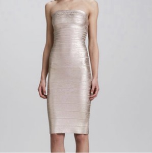 rose gold strapless dress