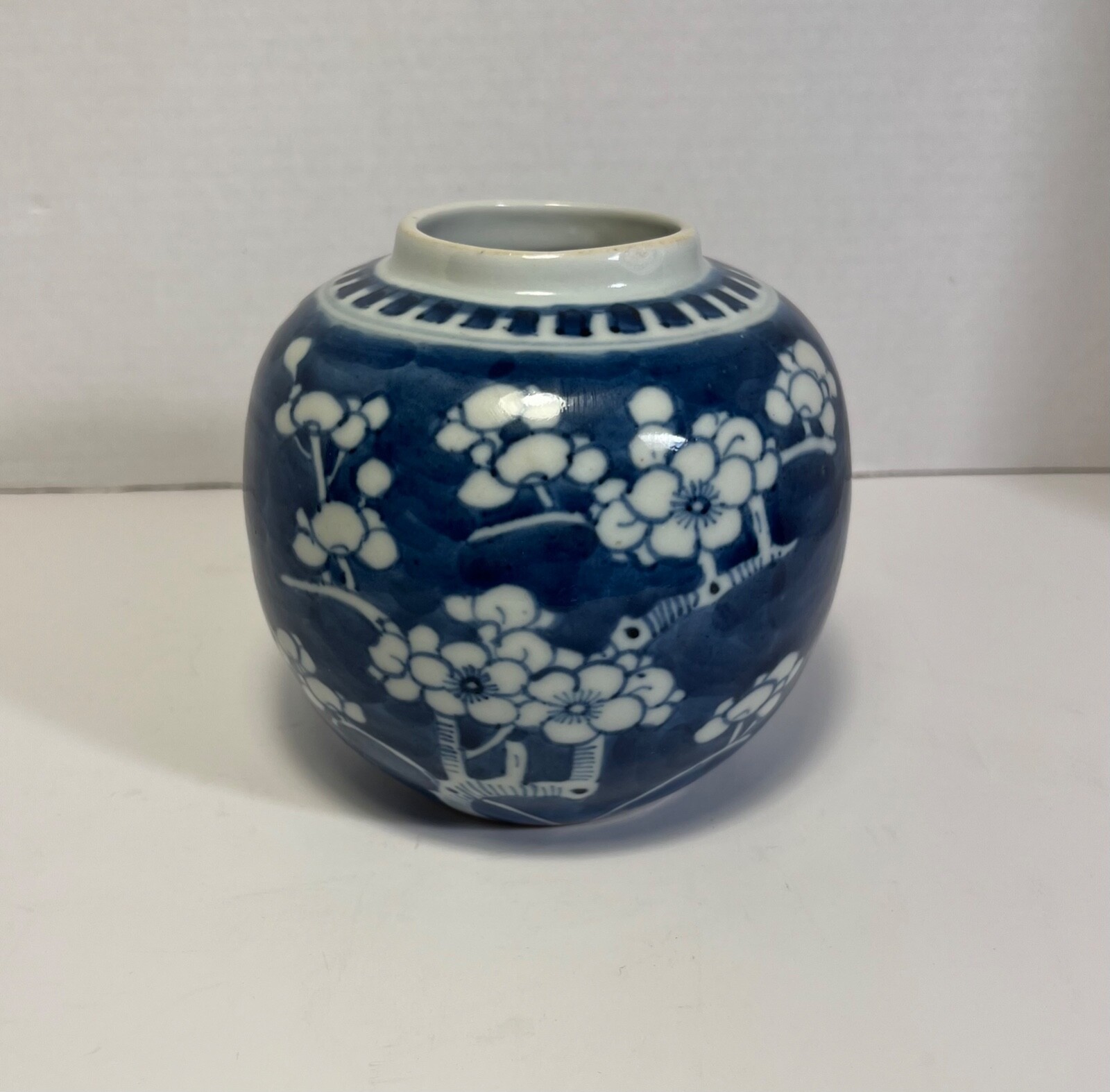 19th C Chinese Blue and White Prunus Hawthorn Porcelain Ginger Jar Kangxi Mark