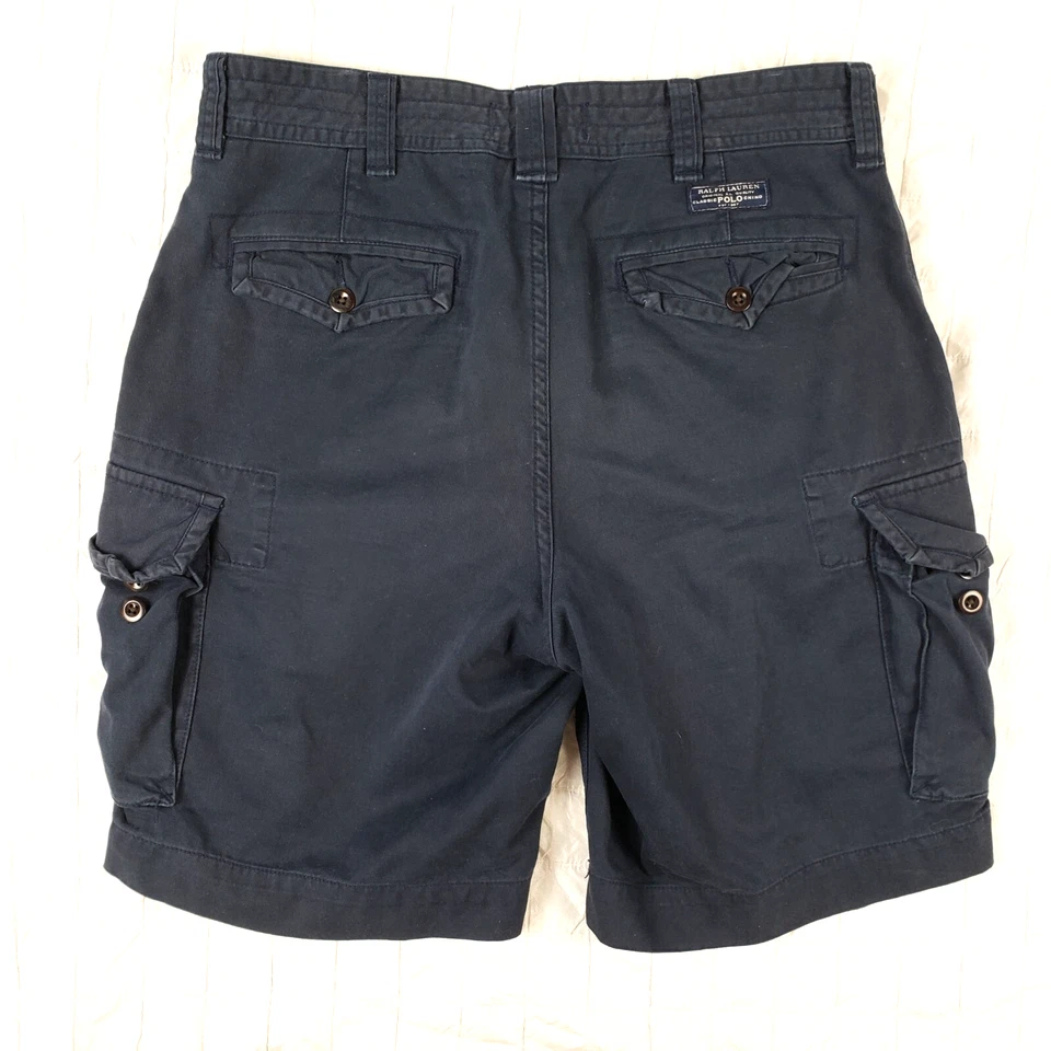 Polo Ralph Lauren Para Hombres Talla 34 Clásico Chino Carga Corto Desteñido Azul Lona Grunge Foto 3 de 4