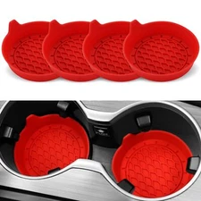 Car Cup Holder Coaster Set Silicone Universal Non-Slip Holders 4 Pack Red