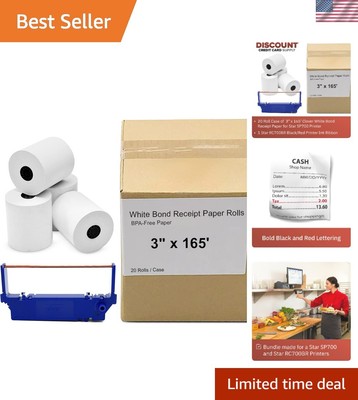 Premium Clover White Bond Receipt Paper & Ink Ribbon for Star SP700 - 20 Rolls