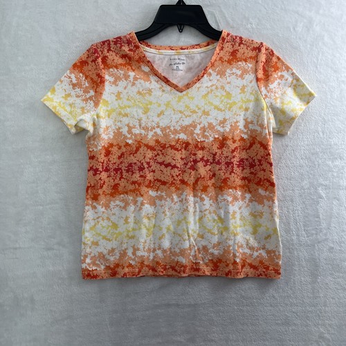 Studio Works Blouse Top Womans Petites Small Geometric Multicolor Short Sleeve - 第 1/7 張圖片