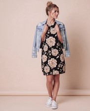 FOREVER 21 Size L Womens Floral Short Sleeve Back Keyhole Sheath Short Dress