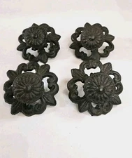 4 Bronze French Fleur DeLis Drawer Cabinet Door Pull Knob Back Plate Hardware 