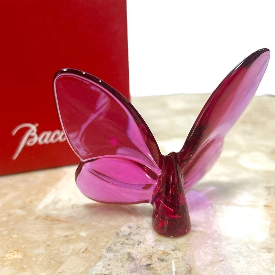 Mint! Baccarat Lucky Butterfly Crystal Pink w/Box Clear Figurine Papillon Japan - image 3 of 4