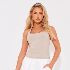 PrettyLittleThing Halter Corset Top Fitted Tank Beige Neutral Sz 10