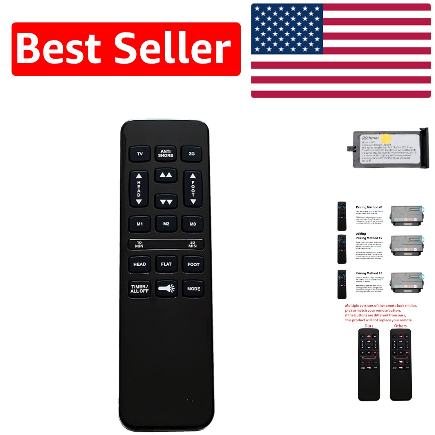 Classic Brands Adjustable Bed Remote - Ergonomic, Black, Inf