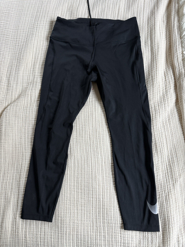 Nike Dri-FIT Women's Black Leggings L Zip Pocket Drawstring Running