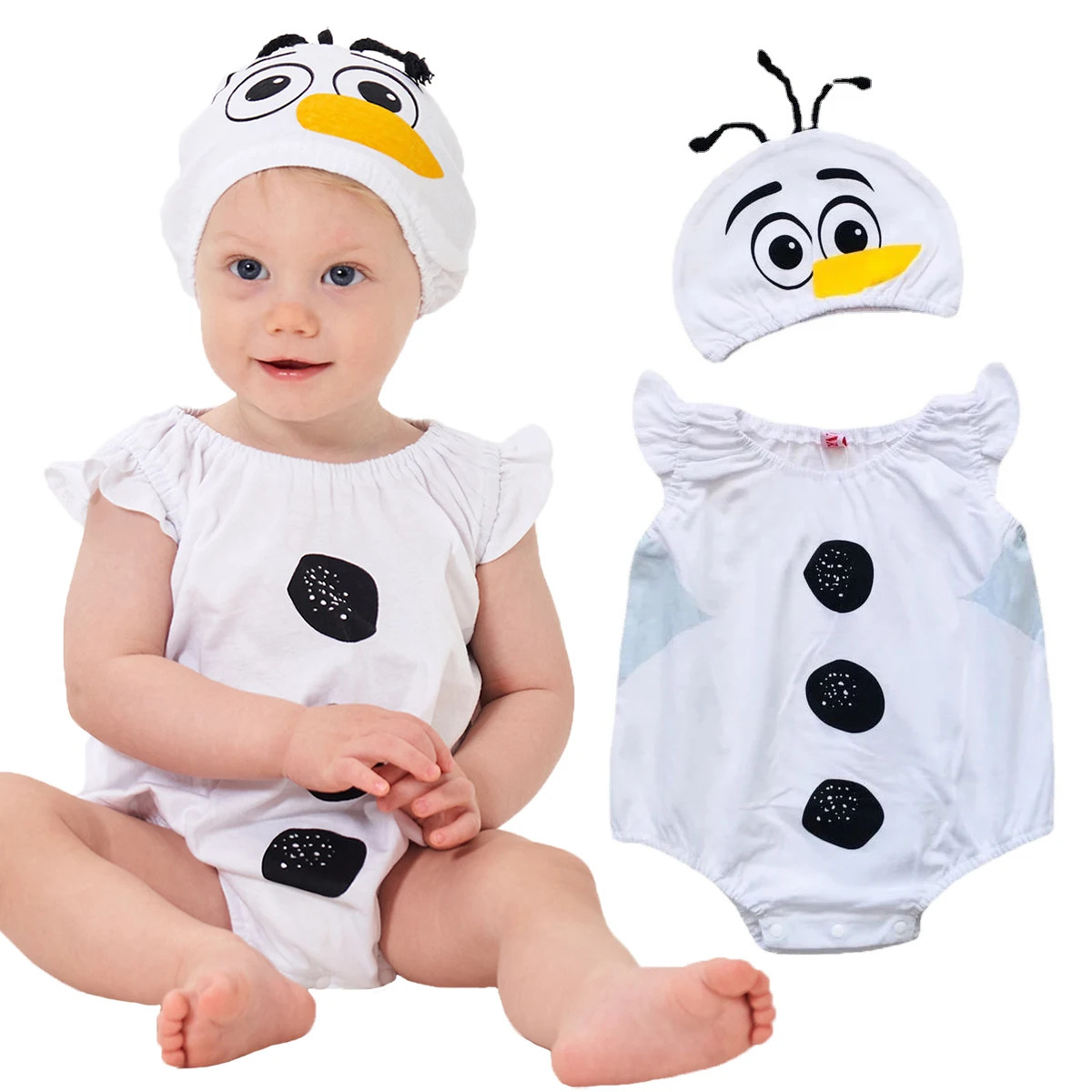 Disfraz de muñeco de nieve para bebé niña niño 6-12M 12-18M 18-24M sin mangas mameluco sombrero