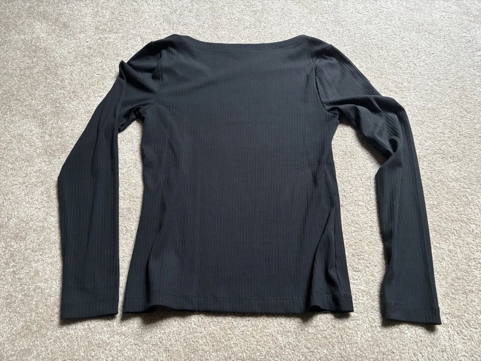 Spanx Smooth 女式罗纹中号圆领长袖衬衫黑色 — 第 3/3 张图片