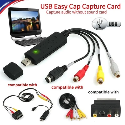 USB 2.0 Video VHS to DVD VCR HDD Converter Scart RCA Cable Adapter Capture Card