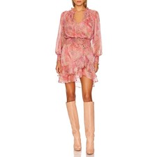 NWT Misa Almaha Mini Dress Small Pink Muted Paisley Ruffle Feminine