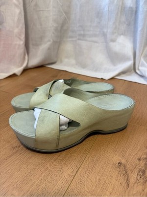 Ecco Ifla mint Green Leather chunky Platform Slide Sandals