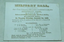 1849 Middletown Connecticut Eagle Hall Mansfield Guard Military Ball Ticket