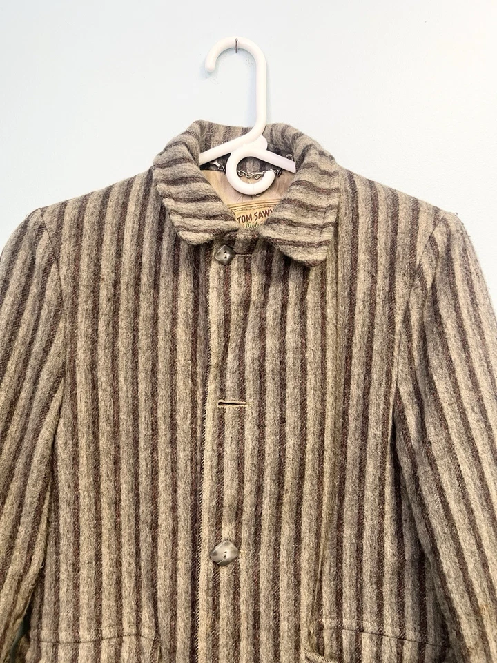Abrigo chaqueta de lana vintage años 40 Tom Sawyer ropa exterior cabina niños grandes rayas raro Foto 4 de 4