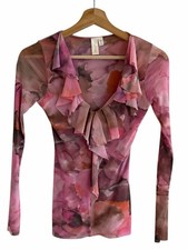 Y2K Womens Fairy Whimsigoth Floral Mesh Top Size XS Romantic Coquette Ruffle