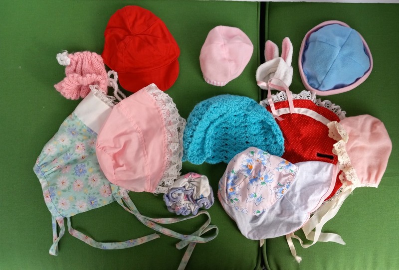 Doll Baby Clothes Hat Bonnets Bunny Ear Hat Baseball Cap Lot  12 Pieces Vintage