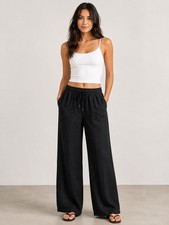 GAP Women s XS Black Linen Blend Wide Leg Drawstring Pants Casual Relaxed NWT