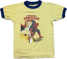 Vintage 70s Amazing Spider-Man Kids Ringer Shirt 1979 Marvel Comics 14 x 19