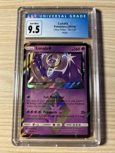 Lunala Prism Star 62/156 CGC 10 (Blue Label 9.5) 2018 Pokémon Ultra Prism Holo