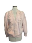 Fuzzy Angora Sweater Cardigan Pink Size Large Fluffy Soft Flower Appliqué