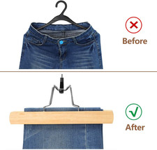 12 Pack Natural Wooden Pants Hangers with Clips Non Slip Skirt Hangers Trouse...