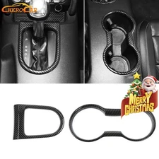 Carbon Center Gear Shift Panel Cup Holder Cover Trim Overlay for Mustang 2015-23