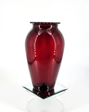 1950s Rich Royal Ruby Red Scalloped Classic Vase by Anchor Hocking 9" Tall USA