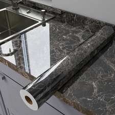 Elegant Black Marble Pattern Waterproof Wallpaper Heat  Oil Resistant 23.6x197  