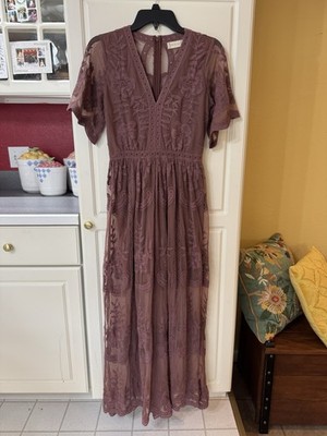 Altar'd State Sheer Lace Maxi Dress Sz S Embroidered Overlay Boho Romantic  | eBay
