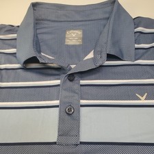 Callaway Golf Polo Shirt Mens 2XL Blue Striped Chest Opti Dri Logo EUC