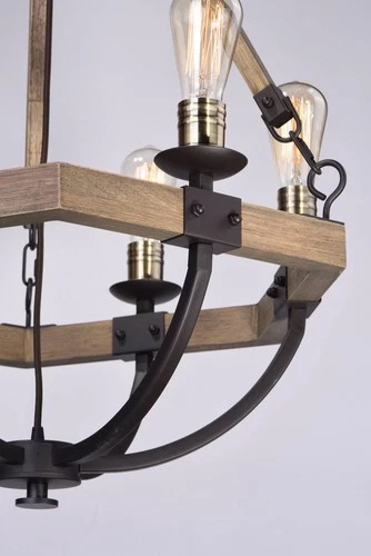Maxim Lodge 24" Weathered Oak and Bronze Rustic 6-Light Chandelier - Picture 4 of 6