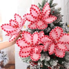 6 Pcs Poinsettias Artificial Christmas Flowers 10.6'' Pink Poinsettia Stem