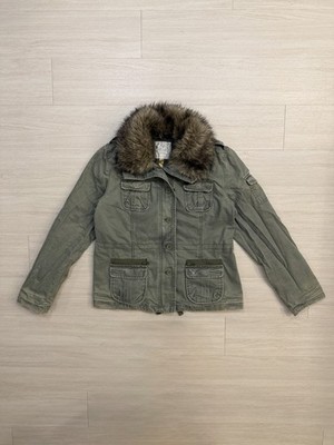 American Eagle Y2K Utility Fur Collar Jacket Women's Size Large