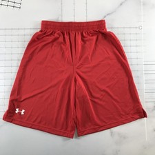 Under Armour Shorts Boys Small Red HeatGear Basketball Elastic Waist Drawstring