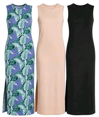  Real Essentials Women s Tank Maxi T-Shirt Dress 3 Pack   Large   Pockets