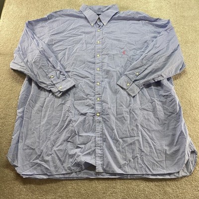 Ralph Lauren Shirt Mens 21 36-37 Tall Blue Gingham Check Cotton Button Down