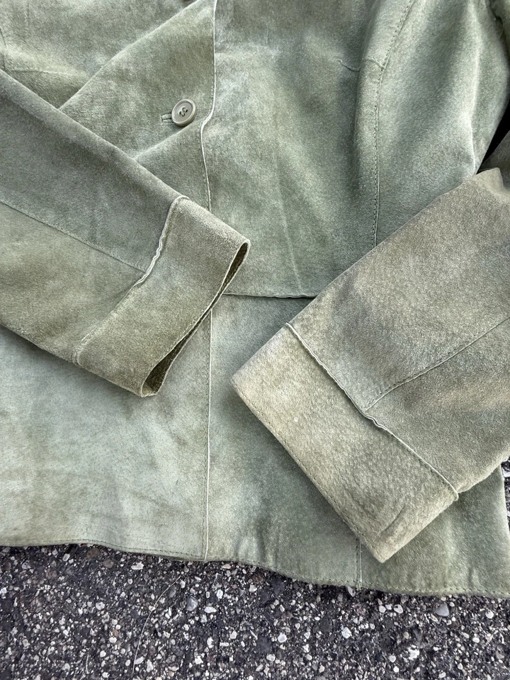 Brandon Thomas 100% Leather Jacket Women’s Small Green Suede Blazer Style Coat - Image 3 of 4