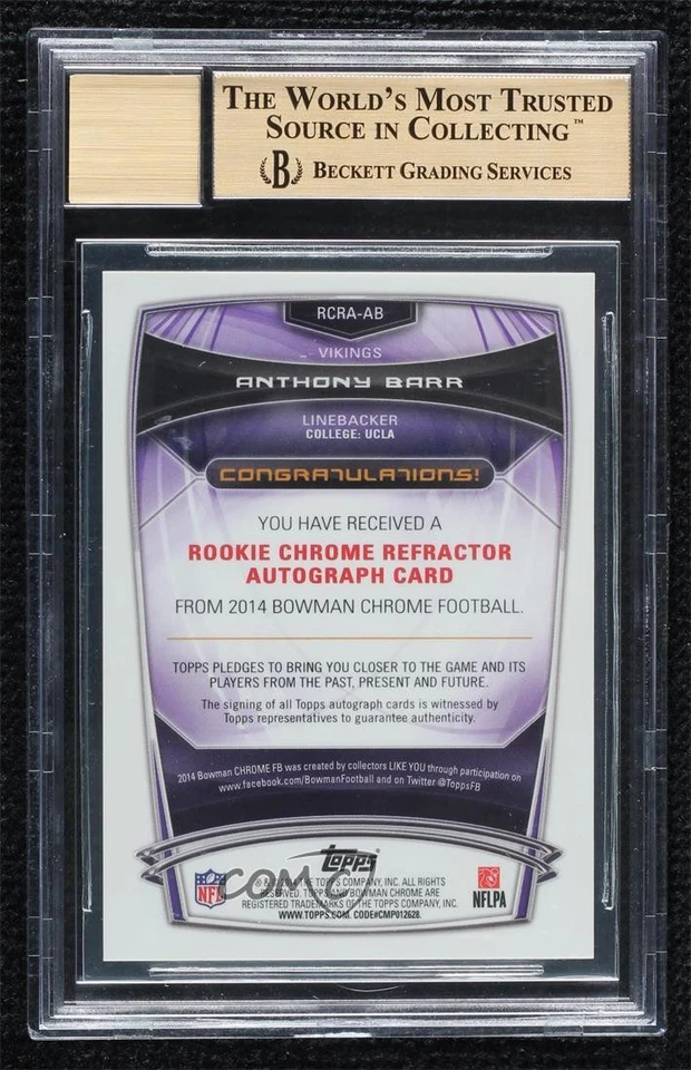 2014 Bowman Chrome Rookie Bubbles Refractor /99 Anthony Barr BGS 9.5 Auto RC - Image 2 of 2